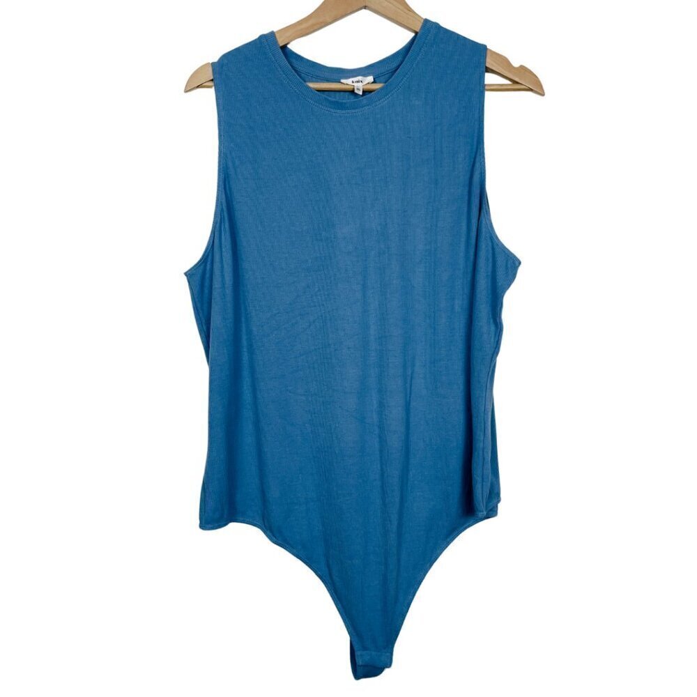NWT Ashley Graham Knix Micro Modal Ribbed Tank Bodysuit in Blue daylight Sz: 3XL
